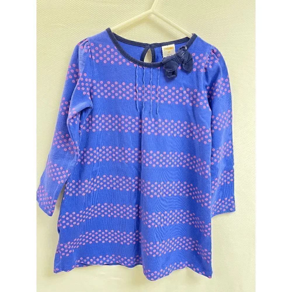 Gymboree Girls Long Sleeve A-line Dress Blue Floral Size 4T 100% Cotton